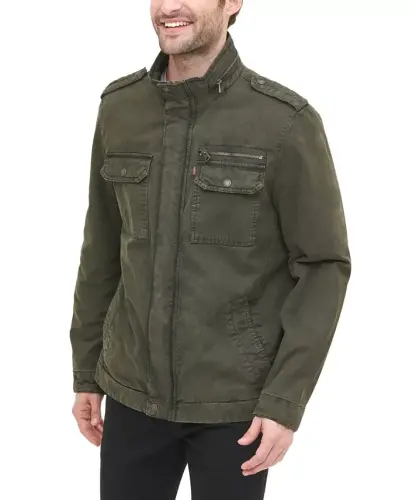 Men's Cotton Zip-Front Jacket - Olive - 2