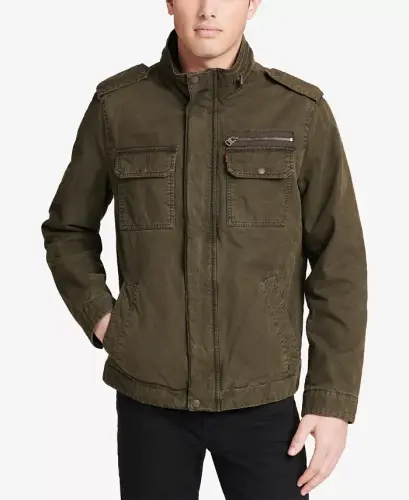 Men's Cotton Zip-Front Jacket - Olive - 8
