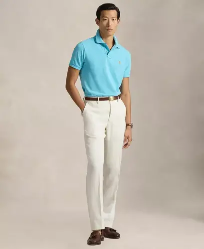 Erkek Pamuklu Özel Kesim Dar Kalıp Pique Polo Gömlek - Mükemmel Turkuaz - 4