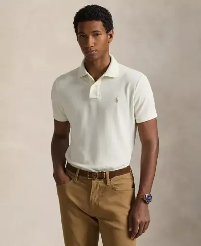 Men's Cotton Custom Slim Fit Mesh Polo Shirt - ParcModazoneent Cream 