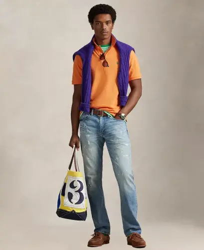 Erkek Pamuklu Özel Kesim Slim Fit Mesh Polo Gömlek - Kona Turuncusu - 4