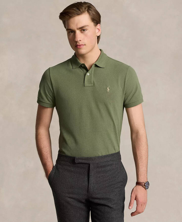 Erkek Pamuklu Özel Slim Fit Örgü Polo Tişörtü Yeşil - 1