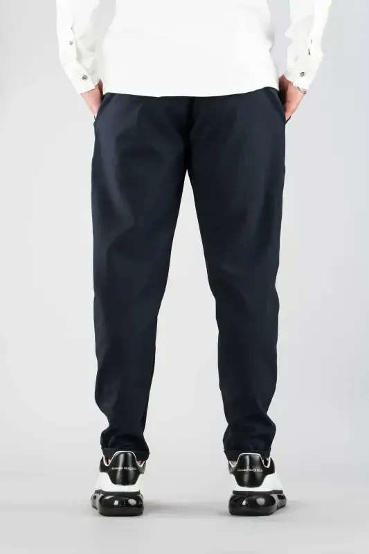 Erkek Pantolon Lacivert Beli Lastikli Slim Fit Esnek Likralı Basic Pamuklu Jogger-Petrol - 3