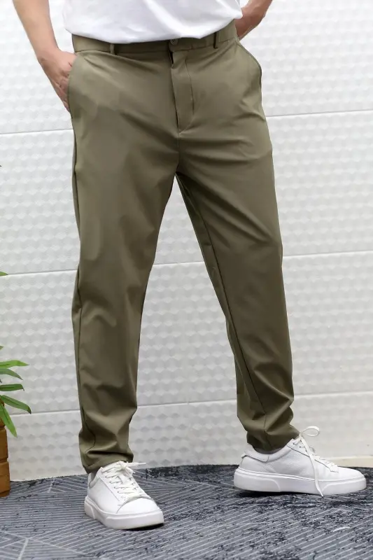 Erkek Pantolon Yazlık Paraşüt Kumaş Full Likralı-Haki Yeşil - 6