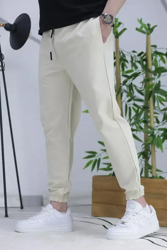 Erkek Paraşüt Jogger Pantolon11-Bej - WAFRA