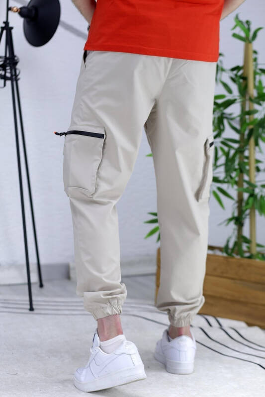 Erkek Paraşüt Kumaş Kargo Jogger Pantalon (DAR KESİM)-Bej - 6