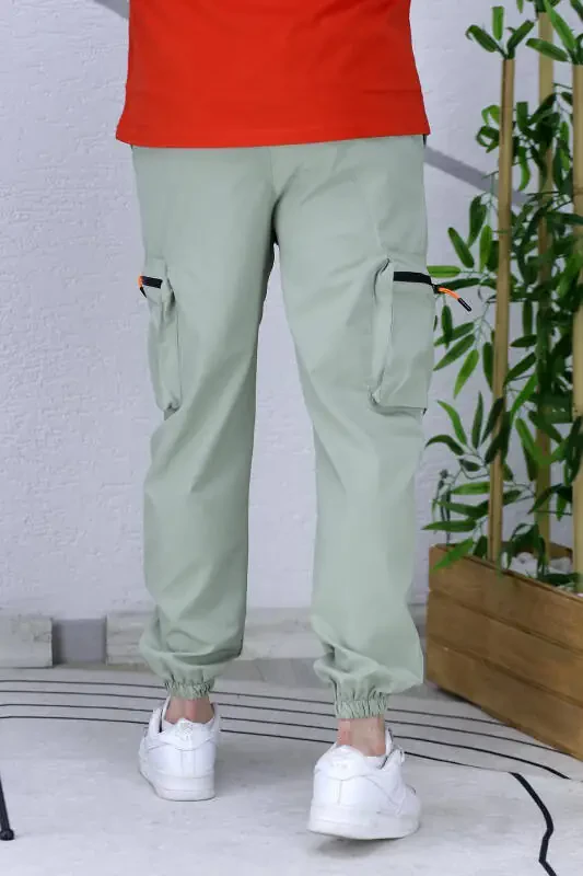 Erkek Paraşüt Kumaş Kargo Jogger Pantalon 1-Su Yeşili - 6