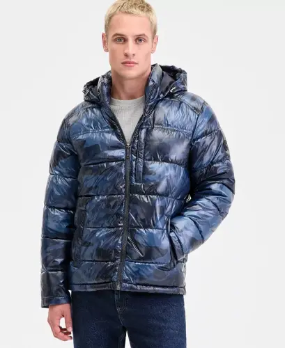 Men's Puffer Jacket - Navy Camo 