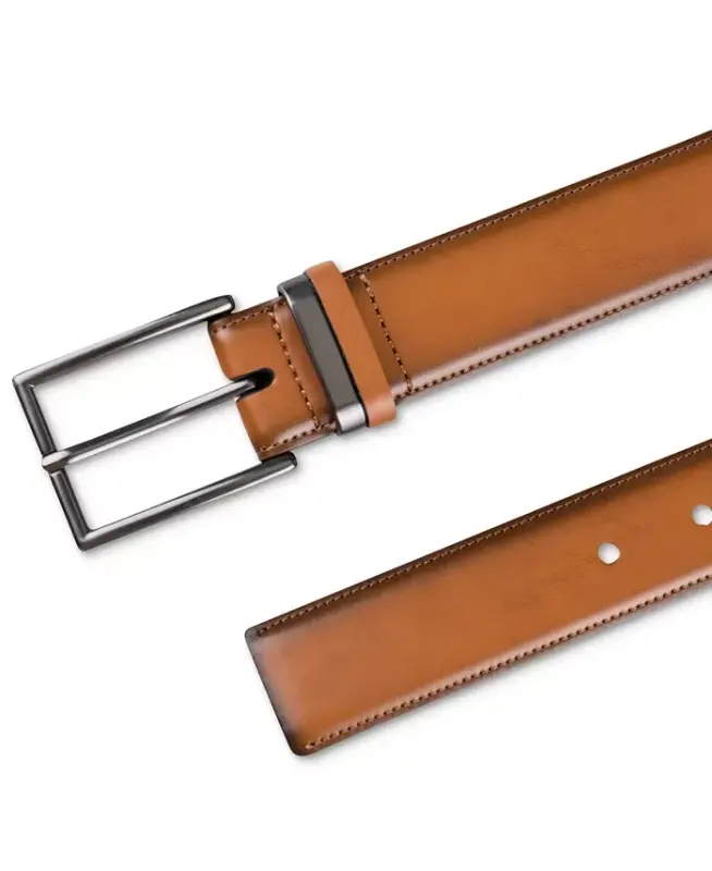 Men's Burnished Edge and Metal Loop Dress Belt, Created for Modazone - Tan - 3