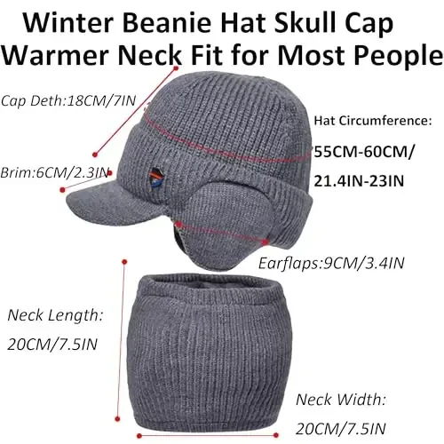Men Plush Balaclava Hat with Scarf Winter Warm Baseball Beanie Caps Fleece Lined Knitted Skull Ski Masck Hat - 1