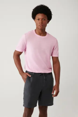 Erkek Pembe Bisiklet Yaka Triko Regular Fit T-Shirt A41Y5074-Pembe 