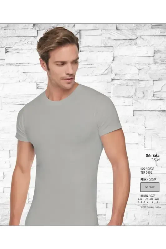 Erkek Penye 0 Yaka Yarım Kollu 6'lı Paket Atlet-GRİ - 1