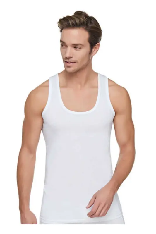 Erkek Penye Atlet Beyaz Klasik-6 Adet-Beyaz - 1