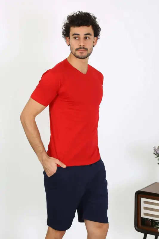 Erkek Penye Kırmızı 3'lü Pijama Takımı 6848 - 17
