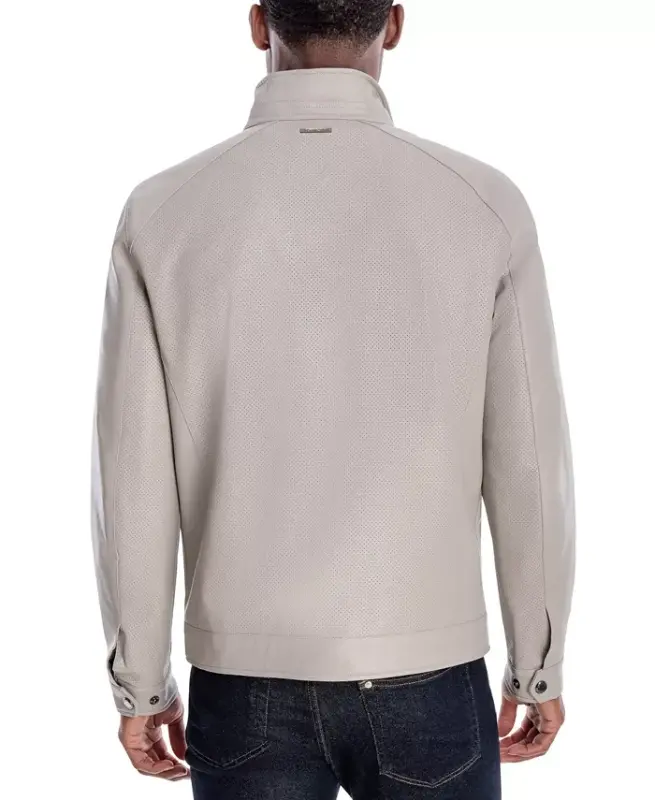 Men's Perforated Faux Leather Moto Jacket, Created for Modazone - 2