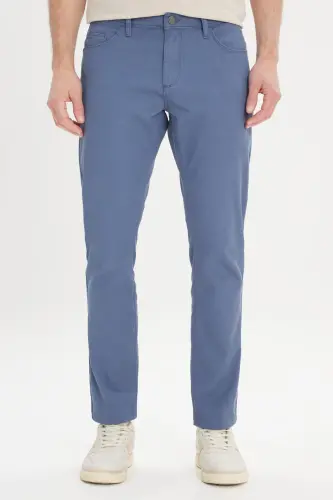 Erkek Petrol Slim Fit Dar Kesim 5 Cep Armürlü Esnek Pantolon - Petrol - 1