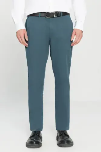 Erkek Petrol Slim Fit Dar Kesim Yan Cep Pamuklu Esnek Chino Pantolon-Petrol - 1