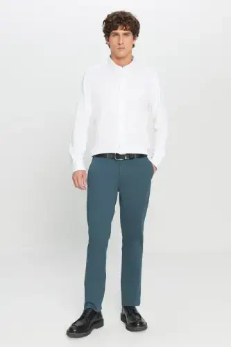 Erkek Petrol Slim Fit Dar Kesim Yan Cep Pamuklu Esnek Chino Pantolon-Petrol - 5
