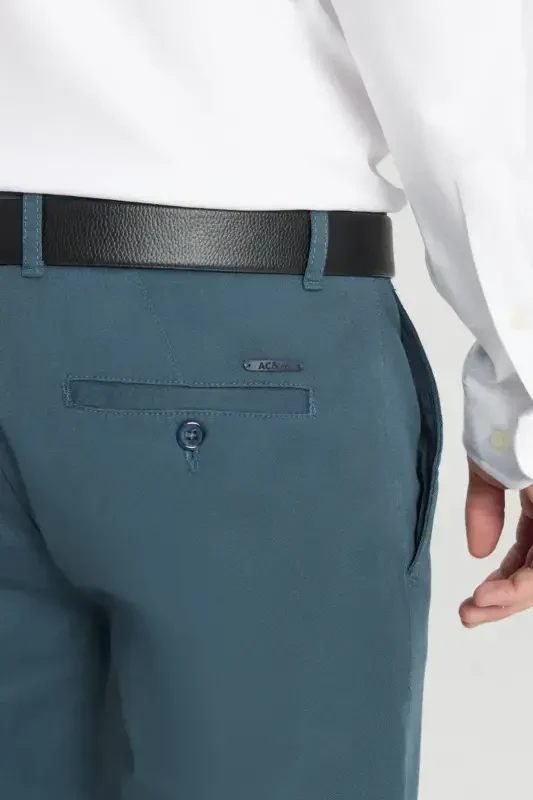 Erkek Petrol Slim Fit Dar Kesim Yan Cep Pamuklu Esnek Chino Pantolon-Petrol - 7