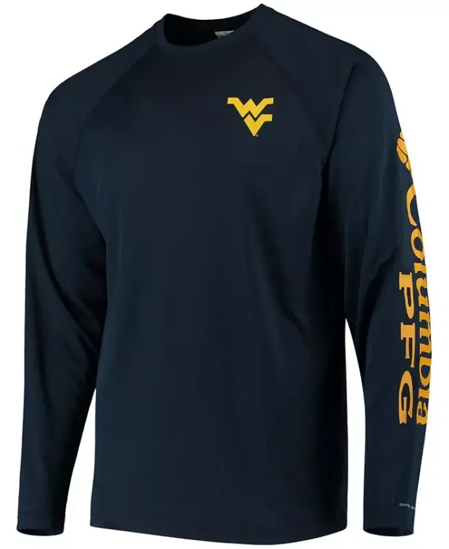 Men's PFG Navy West Virginia Mountaineers Terminal Tackle Omni-Shade Long Sleeve T-shirt - Navy - 2