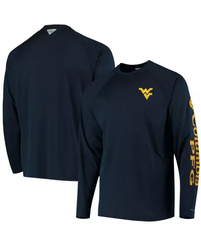 Men's PFG Navy West Virginia Mountaineers Terminal Tackle Omni-Shade Long Sleeve T-shirt - COLUMBIA