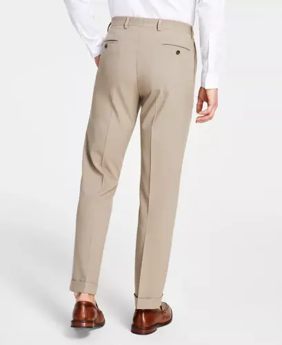 Men's Pleated Solid Classic Fit Pants - Tan - 3