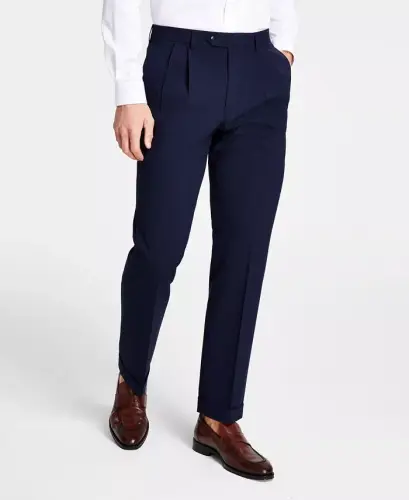 Men's Pleated Solid Classic Fit Pants-Navy - MICHAEL KORS (1)