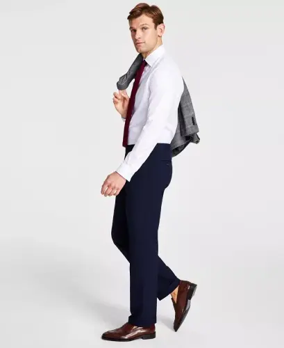 Men's Pleated Solid Classic Fit Pants - Navy - 1