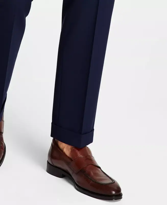 Men's Pleated Solid Classic Fit Pants - Navy - 7