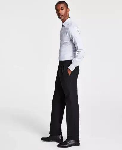 Men's Pleated Solid Classic Fit Pants - Black 