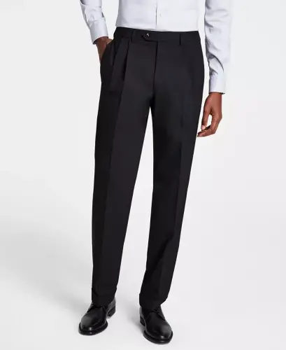 Men's Pleated Solid Classic Fit Pants - Black - 2