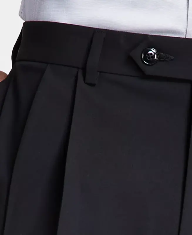 Men's Pleated Solid Classic Fit Pants - Black - 5