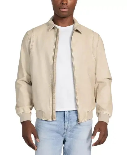 Men's Aviator Relaxed-Fit Faux-Leather Bomber Jacket - Pearl/beige Combo - 2