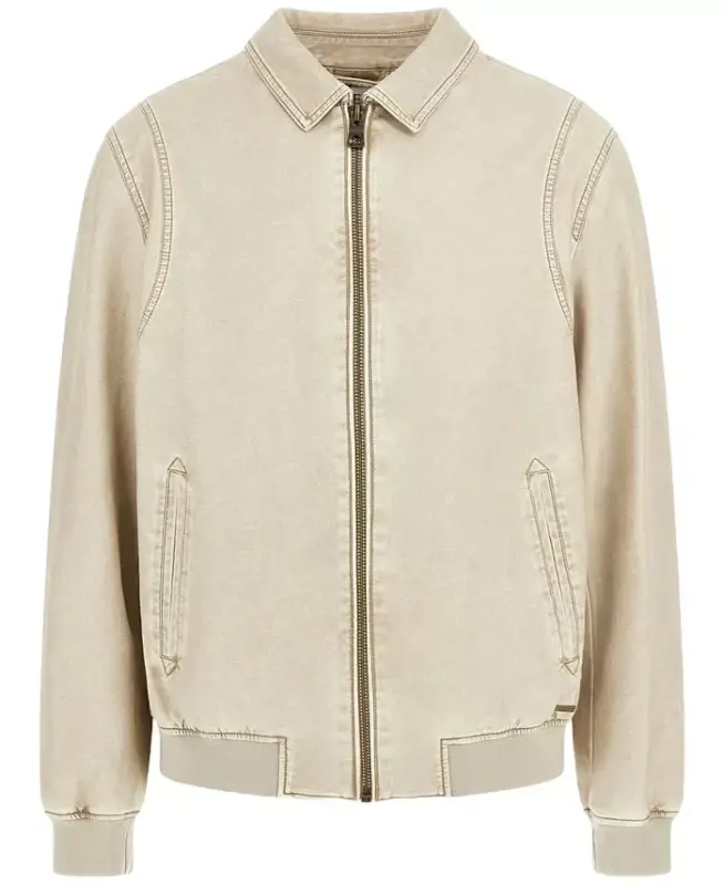Men's Aviator Relaxed-Fit Faux-Leather Bomber Jacket - Pearl/beige Combo - 3
