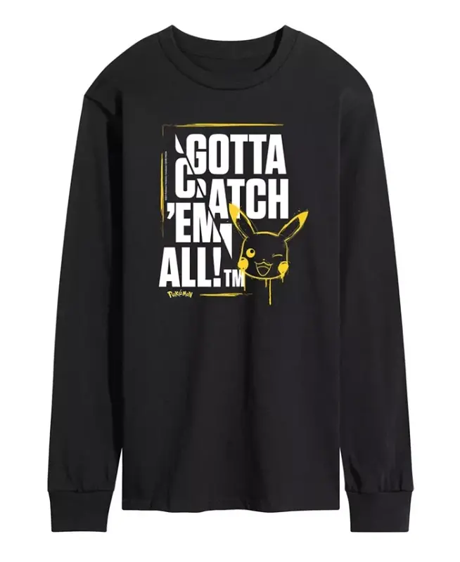 Men's Pokemon Gotta Catch 'Em Long Sleeve T-shirt - Black - AIRWAVES