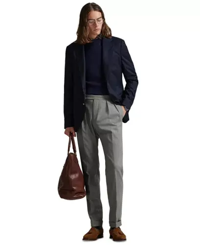 Men's Polo Modern Wool-Blend Gabardine Blazer - Navy - 3