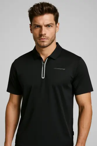 Erkek Polo Yaka Tişört Siyah-Siyah - 1