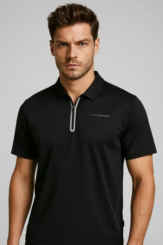 Erkek Polo Yaka Tişört Siyah-Siyah - 1