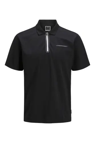 Erkek Polo Yaka Premium Tişört Siyah - Siyah-Beyaz-Zip - 1