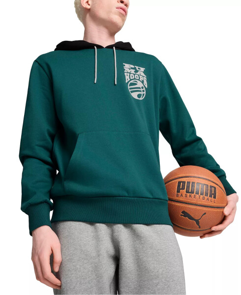 Erkek Posterize 2.0 Regular-Fit Logolu Baskılı Polar Kapüşonlu Sweatshirt Koyu Yeşil-Puma Siyahı - 1