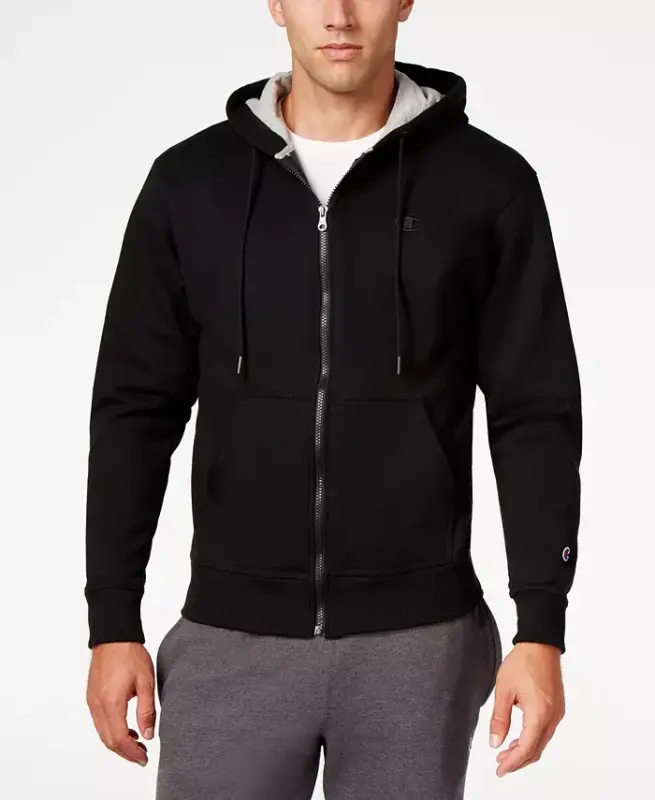 Men's Powerblend Fleece Full Zip Hoodie - Black - 1