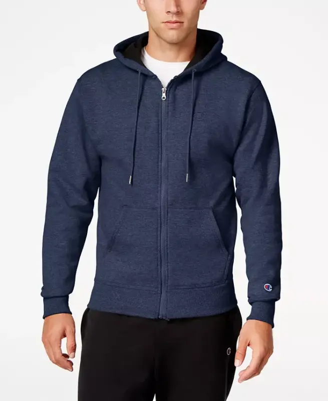 Men's Powerblend Fleece Full Zip Hoodie - Deep Navy - CHAMPION