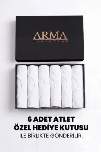 Erkek Premium %100 Pamuk Beyaz Atlet 6'lı Özel Hediye Kutulu Damat Bohçası Çeyiz Seti - 2