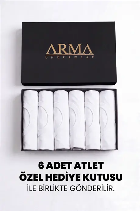 Erkek Premium %100 Pamuk Beyaz Atlet 6'lı Özel Hediye Kutulu Damat Bohçası Çeyiz Seti - 2