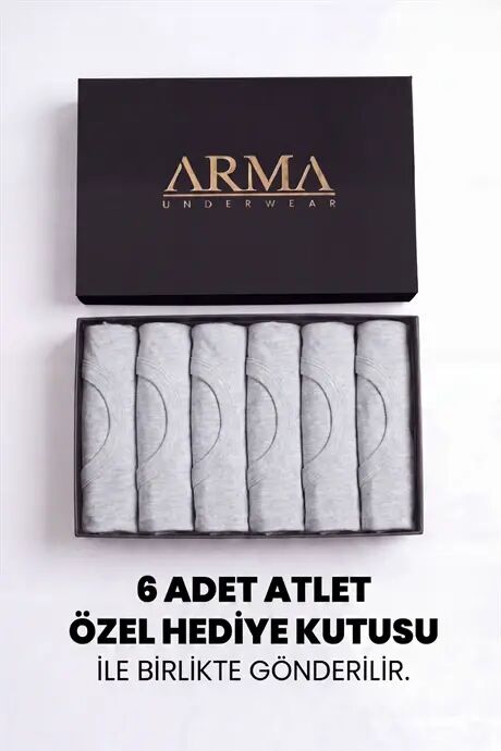 Erkek Premium %100 Pamuk Gri Atlet 6'lı Özel Hediye Kutulu Damat Bohçası Çeyiz Seti - 2