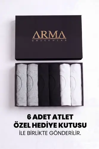 Erkek Premium %100 Pamuk Renkli Atlet 6'lı Özel Hediye Kutulu Damat Bohçası Çeyiz Seti - BÜYÜKBEDENIZ (1)
