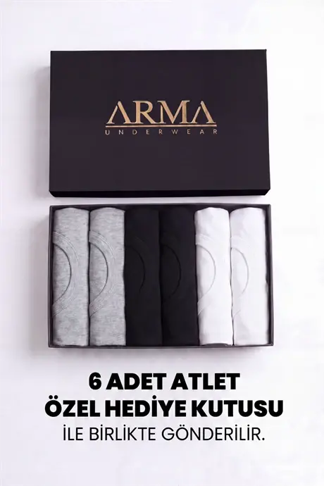 Erkek Premium %100 Pamuk Renkli Atlet 6'lı Özel Hediye Kutulu Damat Bohçası Çeyiz Seti - 2