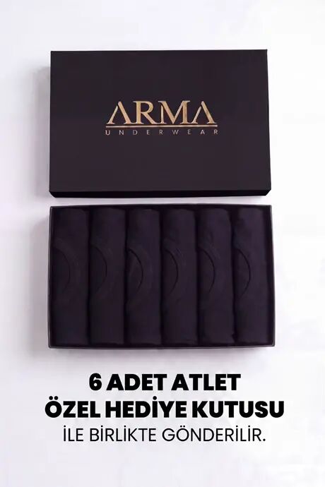 Erkek Premium %100 Pamuk Siyah Atlet 6'lı Özel Hediye Kutulu Damat Bohçası Çeyiz Seti - 2