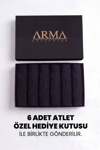 Erkek Premium %100 Pamuk Siyah Atlet 6'lı Özel Hediye Kutulu Damat Bohçası Çeyiz Seti - BÜYÜKBEDENIZ (1)