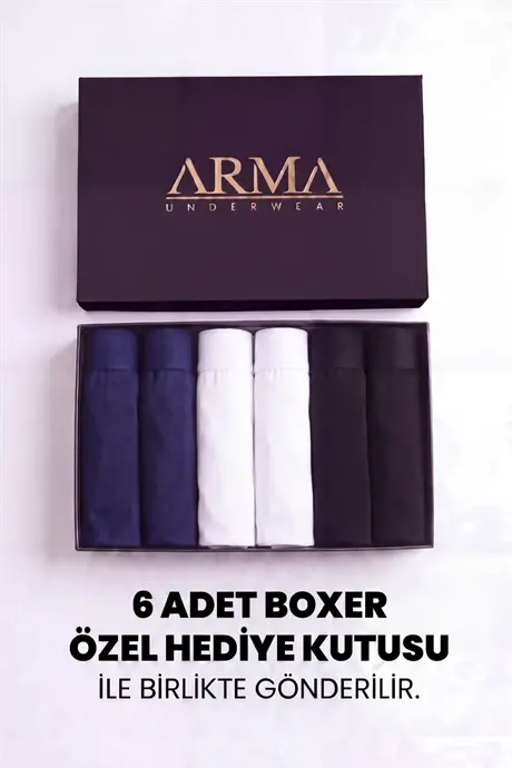 Erkek Premium Bambu Renkli Boxer 6'lı Hediye Kutulu Damat Bohçası ve Çeyiz Seti - 2